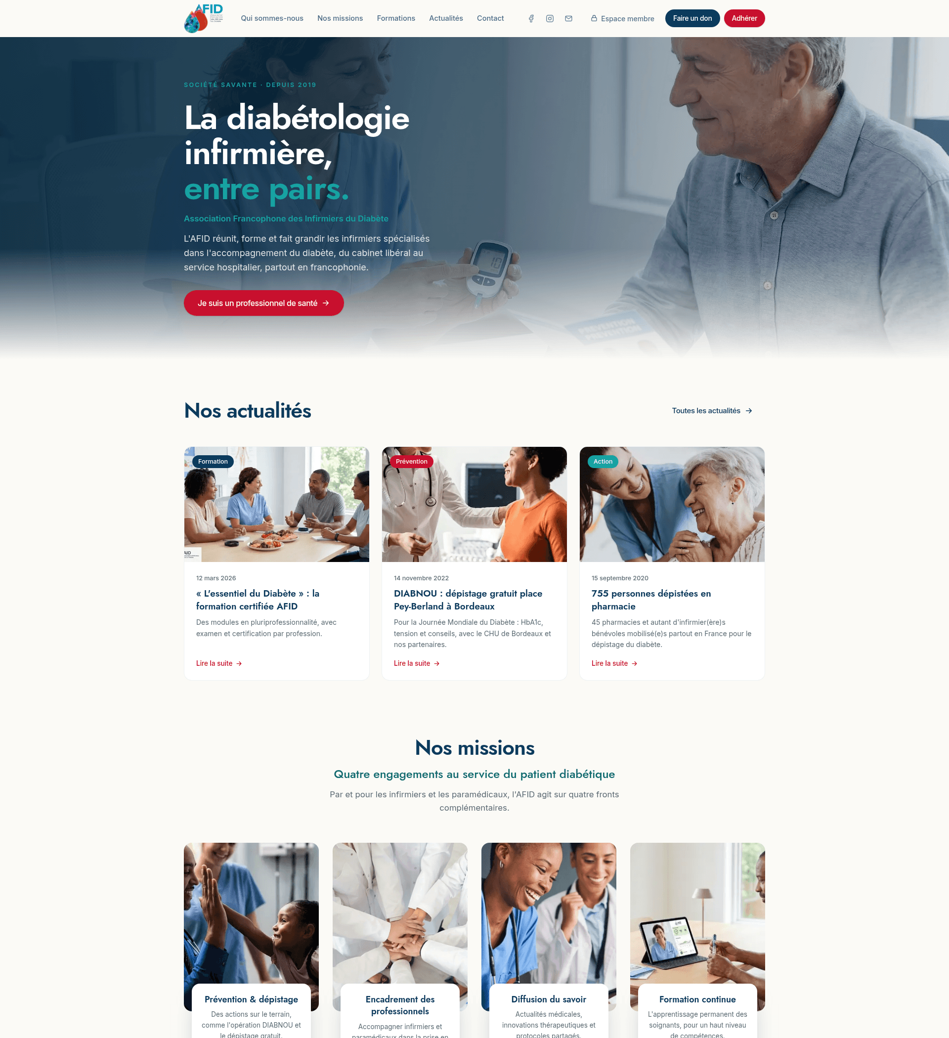 Aperçu du site AFID affichant la page d’accueil, sa navigation et ses premiers contenus